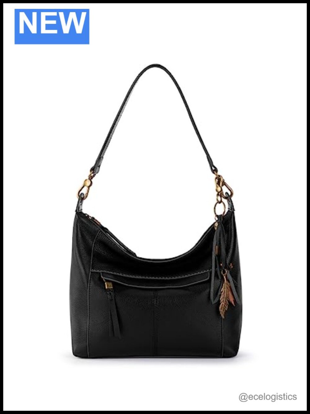 Large Leather Hobo Handbag with Zipper Pockets
